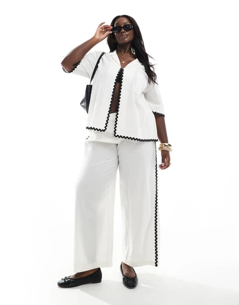 Esmee Curve Esmee Curve Exclusive ric rac short sleeve beach shirt co-ord in white 4