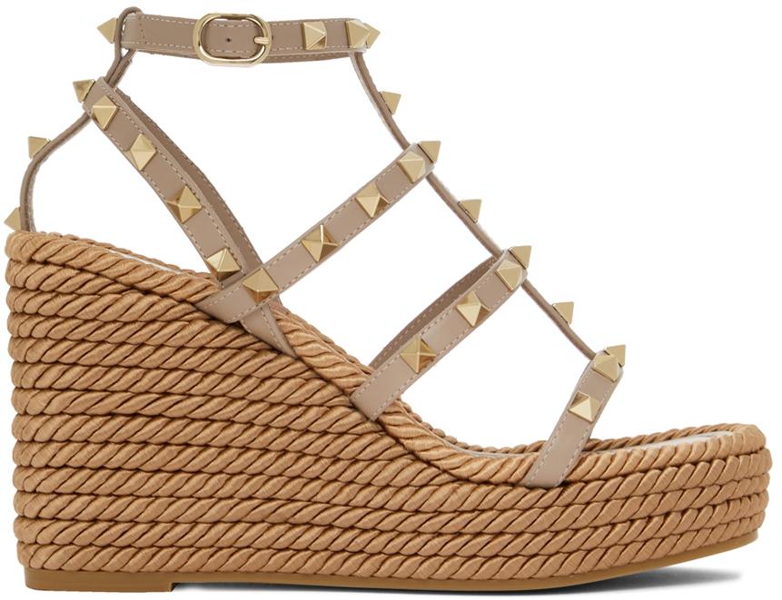 Valentino Garavani Taupe Rockstud Wedge Sandals
