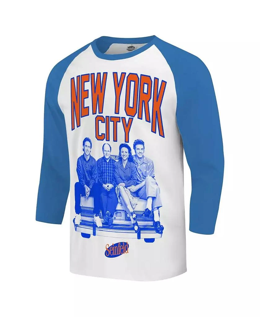 Ripple Junction Men's White/Royal Seinfeld New York City Baseball 3/4-Sleeve Raglan T-Shirt 2