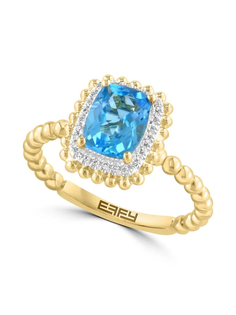 Effy Blue Topaz 
0.08 TCW Diamond Beaded 14K Yellow Gold Ring