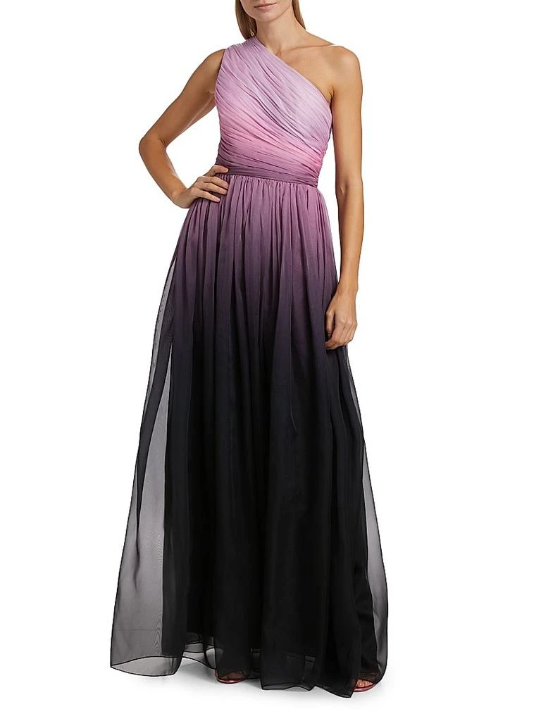 Pamella Roland One-Shoulder Ombré Chiffon Sleeveless Gown 3