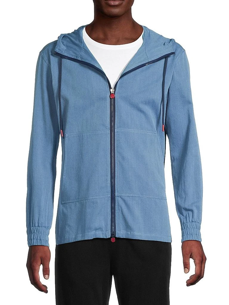 Kiton Chambray Zip-Front Hoodie 3