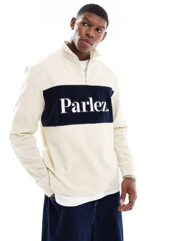 Parlez Parlez Inwood quarter-zip colour block rib sweatshirt in multi 1