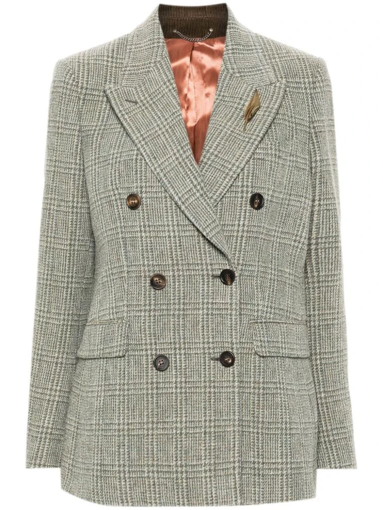 Golden Goose Grey Virgin Wool Check Pattern Double-Breasted Jacket