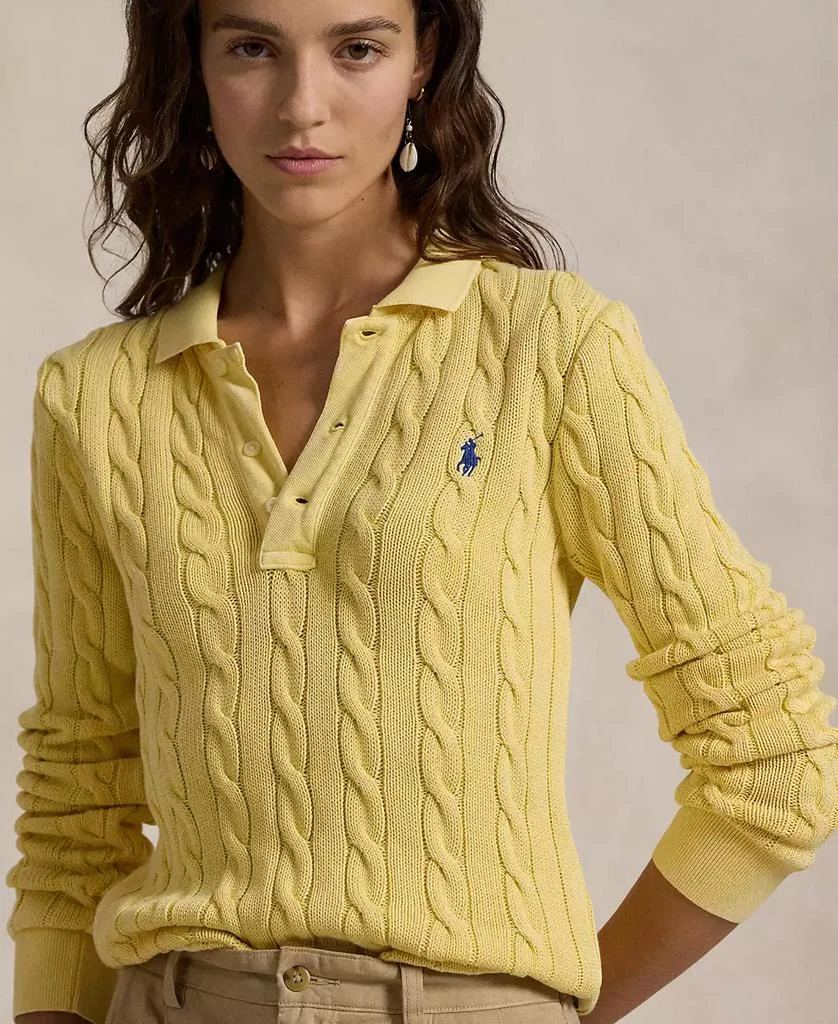 Ralph Lauren Women's Cable-Knit Cotton Long-Sleeve Polo Shirt Sweater 3