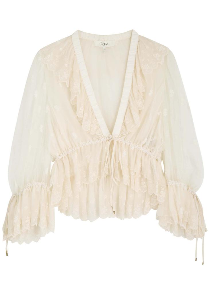 Chloé Ruffled tulle cropped blouse