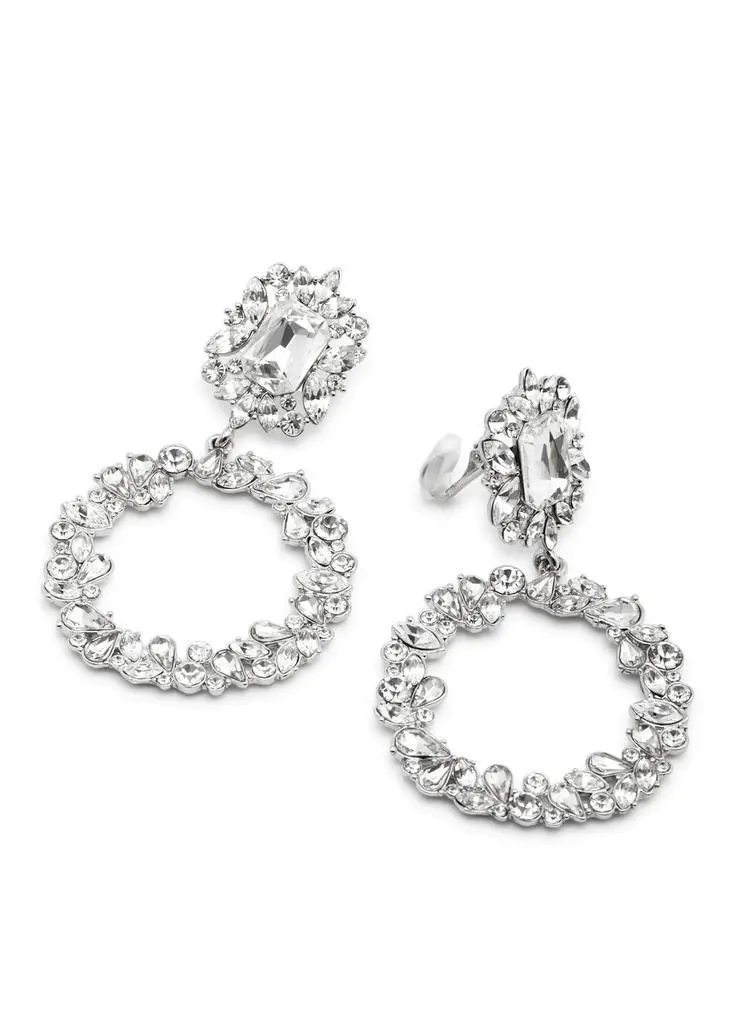 Self Portrait Embellished silver-plated clip-on drop earrings 3