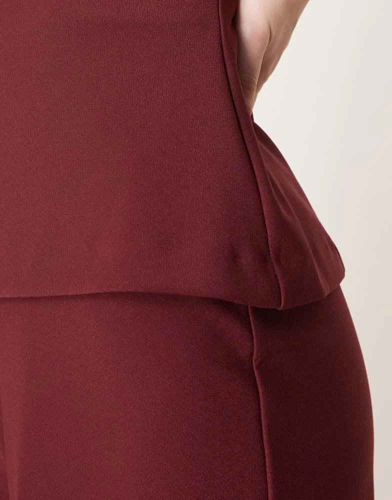 Abercrombie & Fitch Abercrombie & Fitch strapless longline tube jumpsuit with velvet detailing in burgundy 4