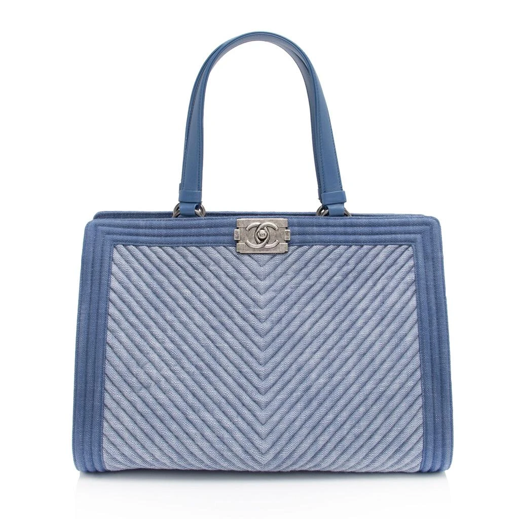 Chanel Chevron Denim Boy Tote 1