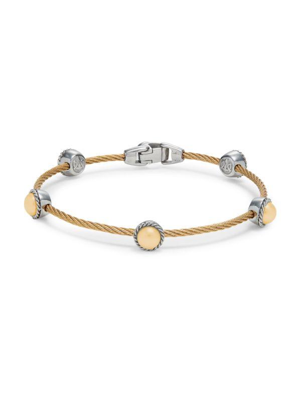 ALOR Goldtone Stainless Steel & 6MM Golden Freshwater Pearl Station Bracelet