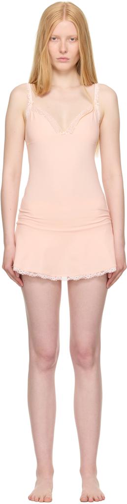 SKIMS Pink Cotton Jersey Lace Slip Dress