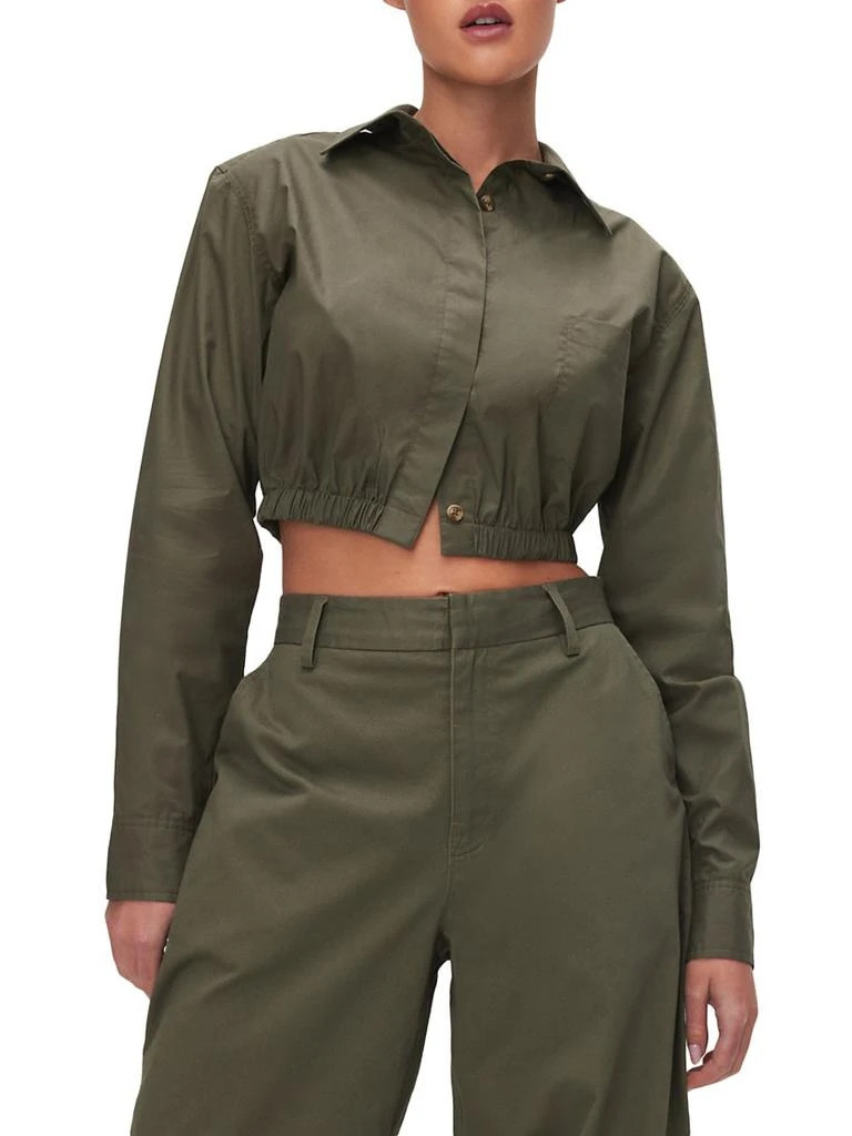 Good American Coated Poplin Cropped Shirt 1
