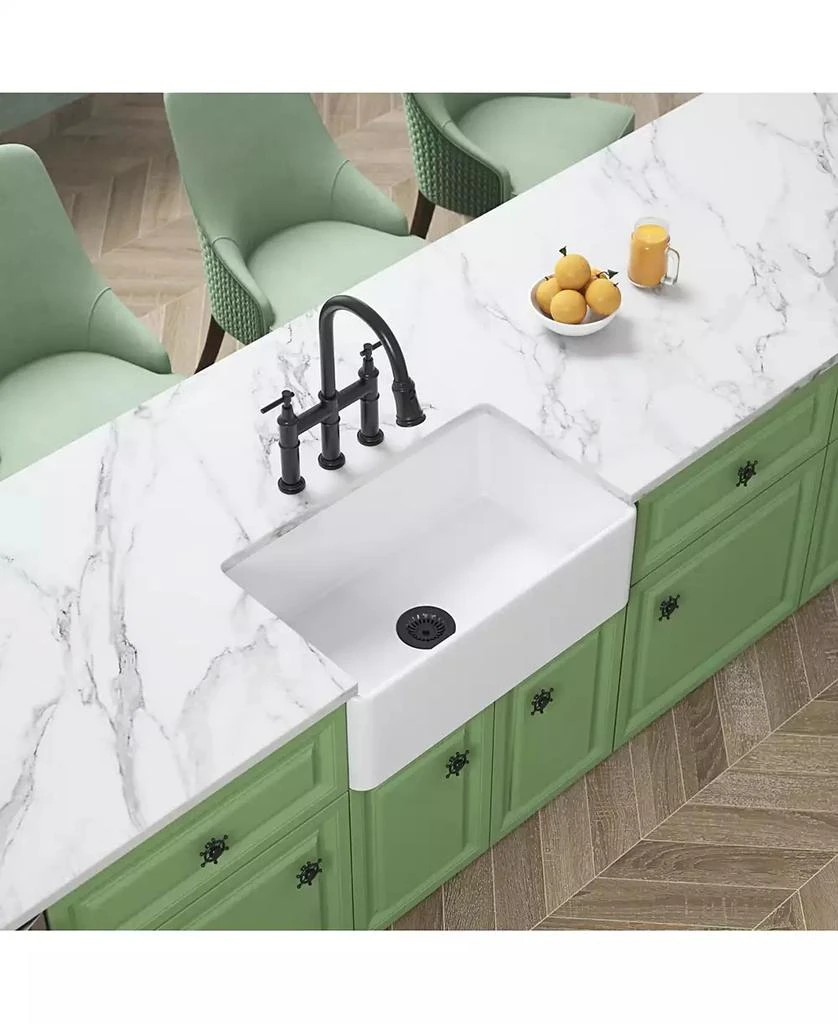 Flynama White Farmhouse Sink Deep Apron Sink Undermount Ceramic Single Bowl Kitchen Sink 5