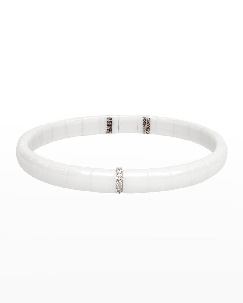 Roberto Demeglio White Gold and White Ceramic Pura Stretch Bracelet with One Diamond Sections