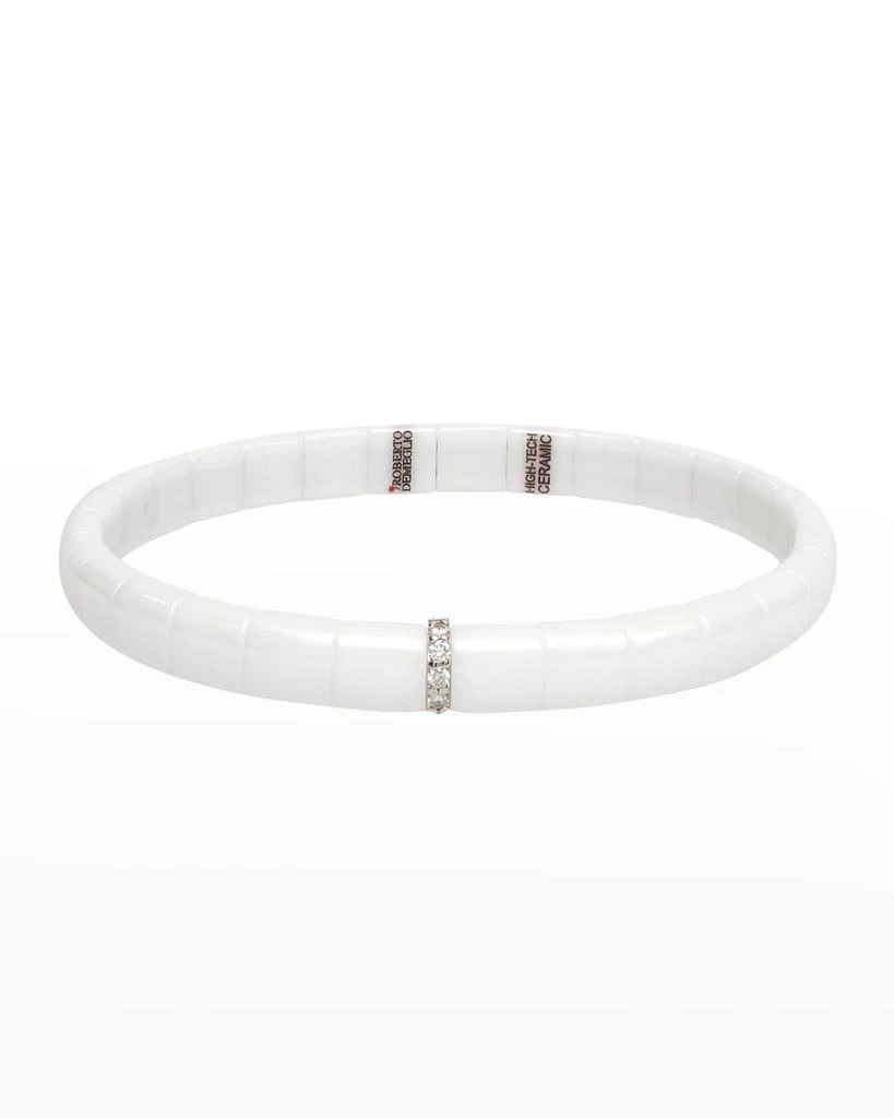 Roberto Demeglio White Gold and White Ceramic Pura Stretch Bracelet with One Diamond Sections 1