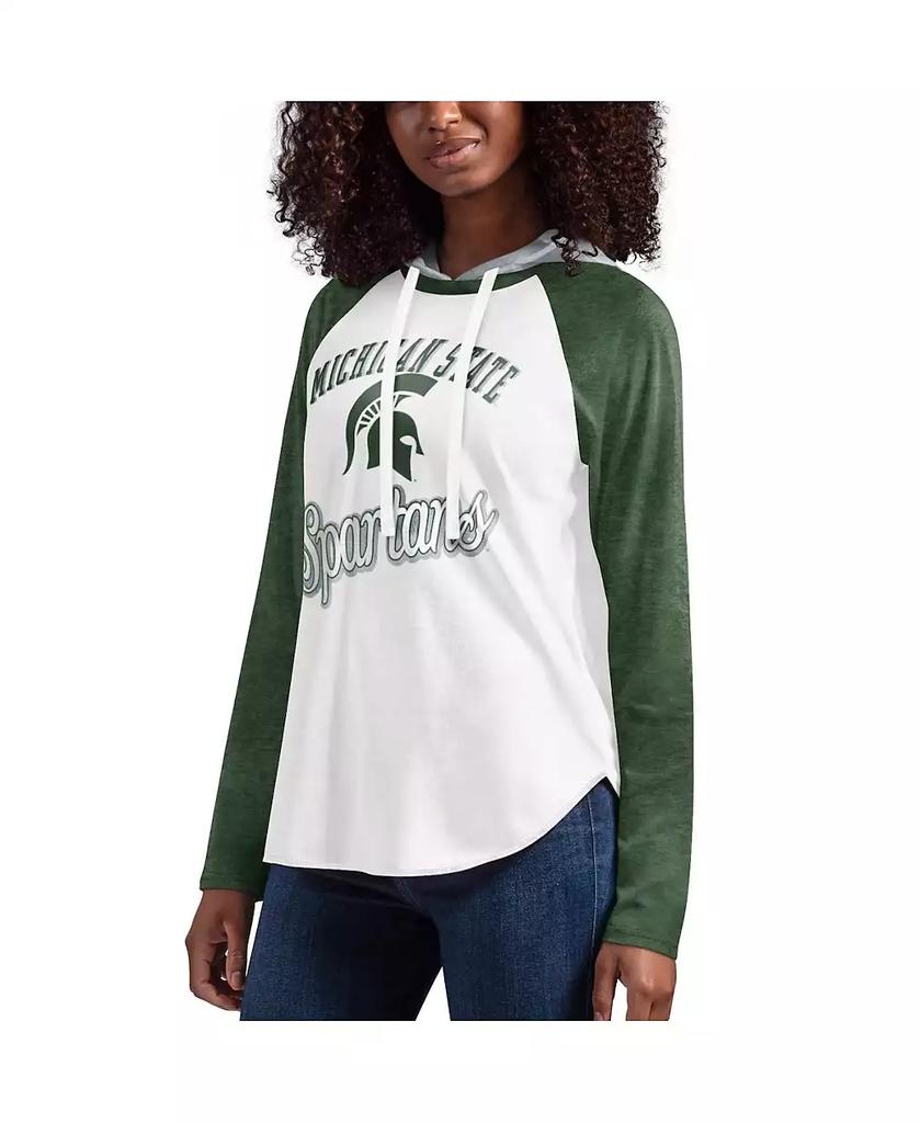 G-III 4Her by Carl Banks Women's White, Green Michigan State Spartans From the Sideline Raglan Long Sleeve Hoodie T-shirt
