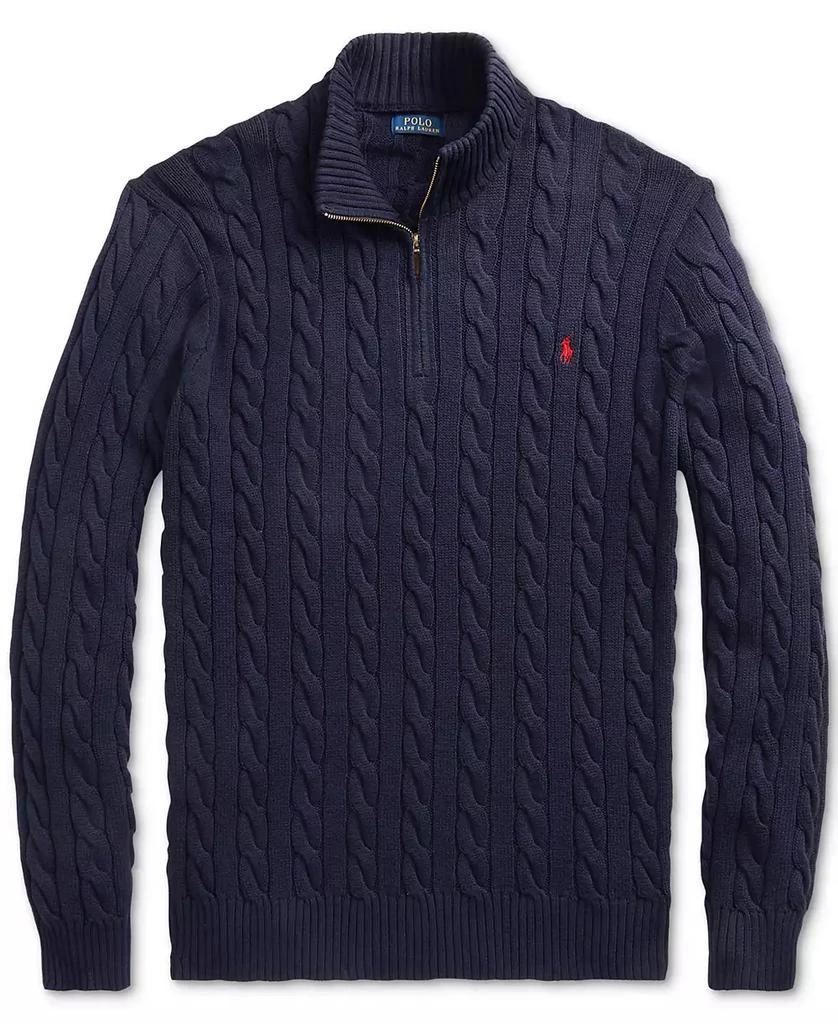 Ralph Lauren Men's Big & Tall Cable-Knit Cotton Quarter-Zip Sweater 10