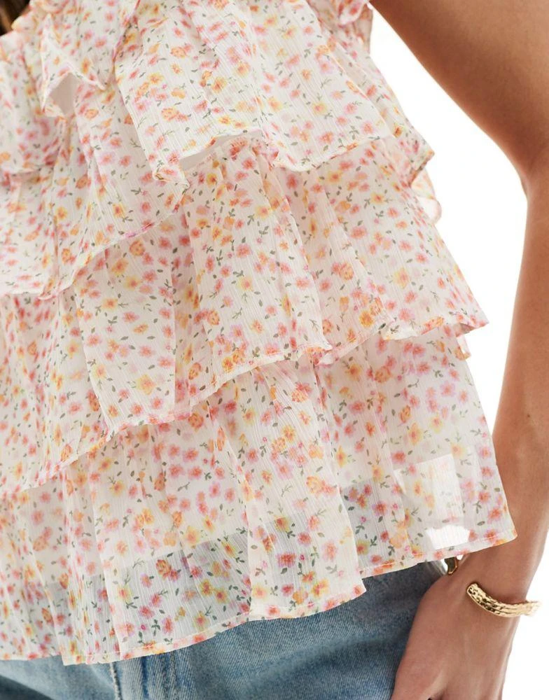 VERO MODA Vero Moda ruffle cami top in pink ditsy floral print 3