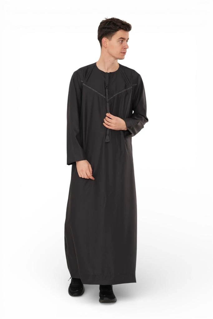 Arabic Thobes Men
s Ramadan Eid Charcoal Black Moroccan Jubba Robe Djellaba Thobe - TT-008 2