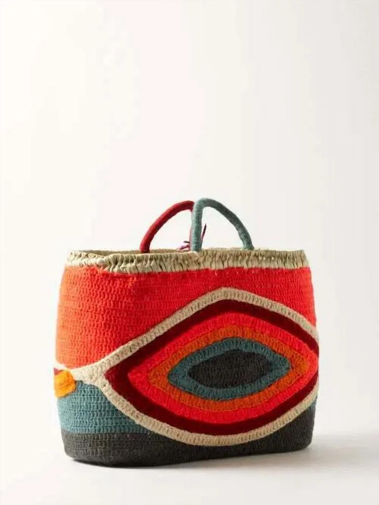 Kilometre Paris Medium Undercover Ibiza Woven Straw Tote Bag In Orange Multi 3