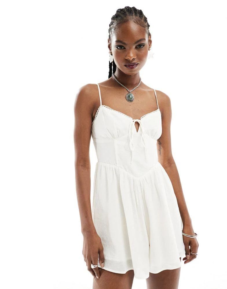 Kiss The Sky Kiss The Sky linen style playsuit with bustier in white 4