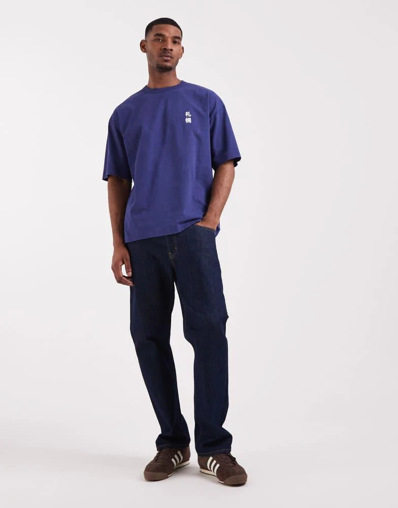 ASOS ASOS DESIGN heavyweight oversized t-shirt with text back graphic in dark blue wash 2