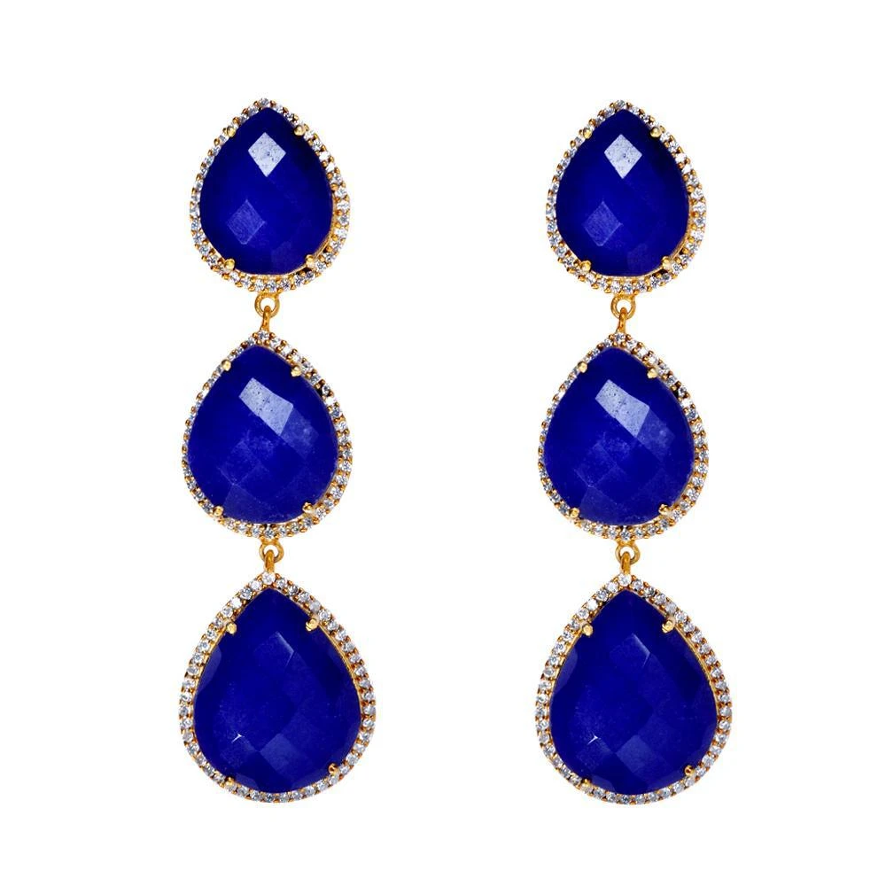 Liv Oliver 18k Gold Multi Sapphire Pear Embelished Drop Earrings