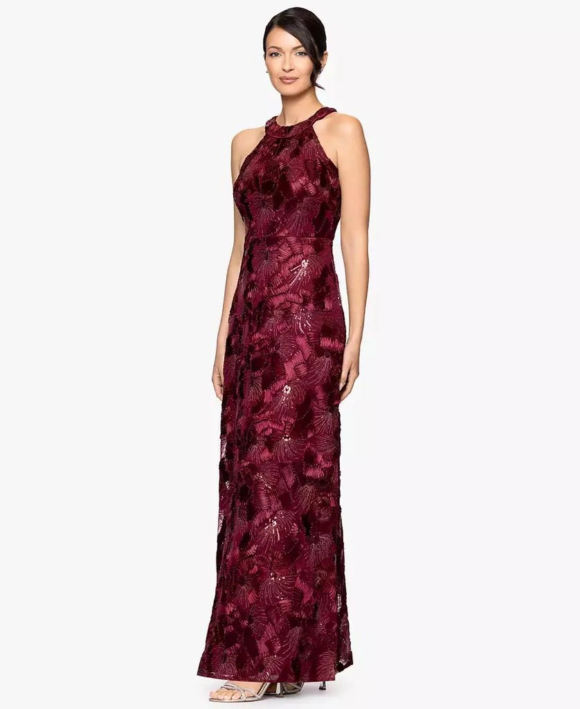 Betsy 
Adam Women
s Sequined Soutache Halter Gown 6