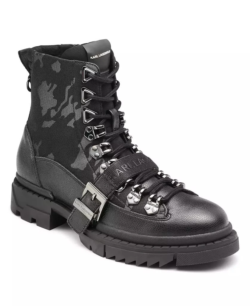 KARL LAGERFELD PARIS Karl Lagerfeld Men's Camo Front Logo Strap Buckle Lug Sole Boot 1