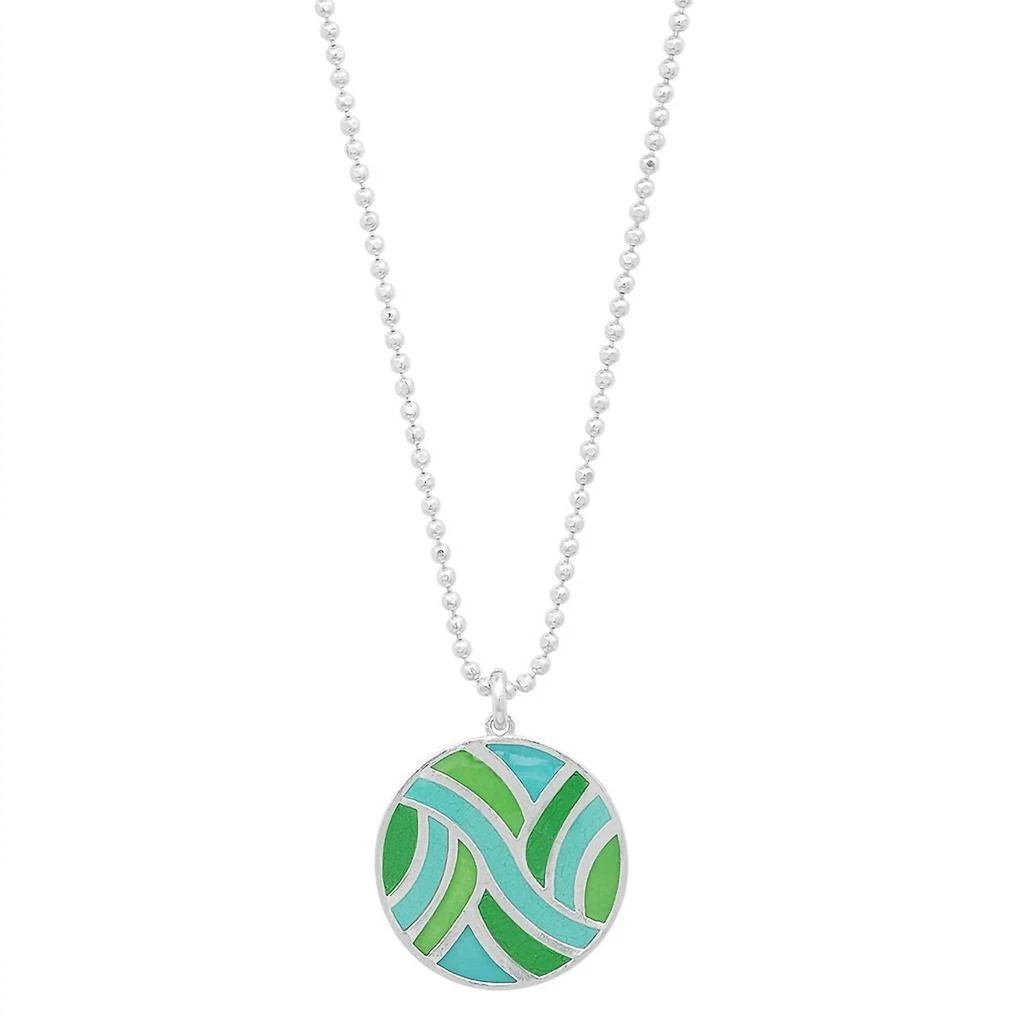 Jessica Elliot Women's Large Round Enameled "swirl" Pendant Necklace In Sterling/turquoise