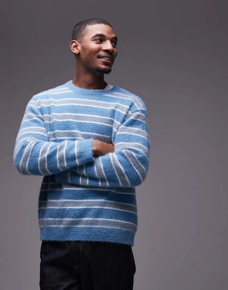 Topman Topman relaxed fit brushed jumper in blue and white stripe 4