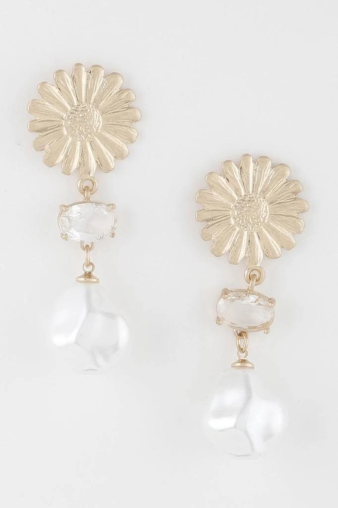 TRUEDAMES Sunflower Pearl Drop Earrings