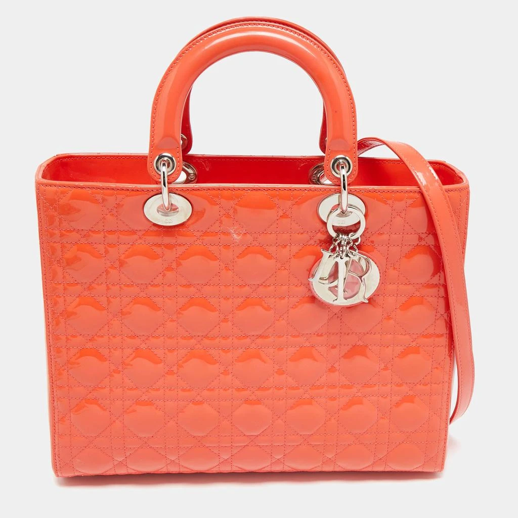 Dior Dior Orange Cannage Patent Leather Large Lady Dior Tote 1