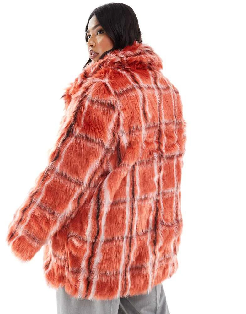 Glamorous Glamorous Faux fur coat in red fur check 4