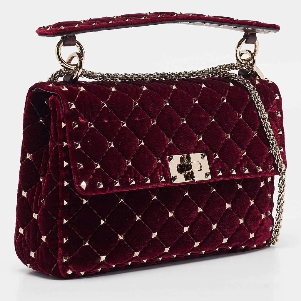 Valentino Valentino Burgundy Velvet Medium Rockstud Spike Top Handle Bag 3