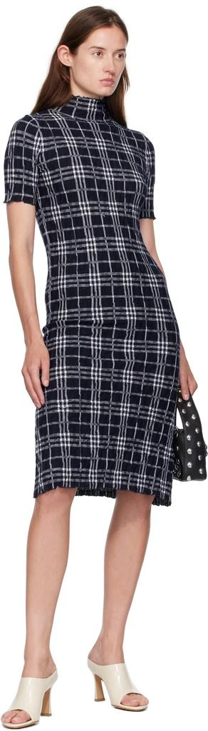 Burberry Navy 
White Check Wool Blend Midi Dress 4