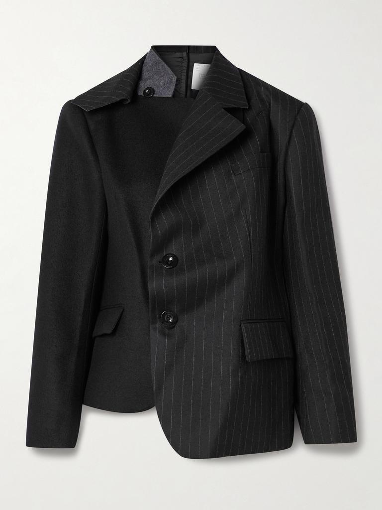Sacai 拼接羊毛毡细条纹羊毛斜纹布西装外套- Coats - Free