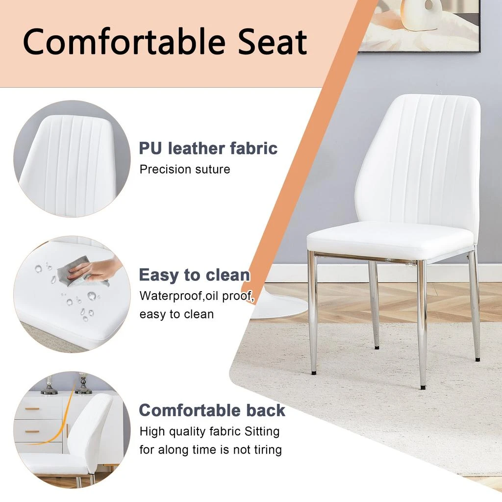 Streamdale Furniture Streamdale Round Glass Dining Table with White Chairs (1+4) 3