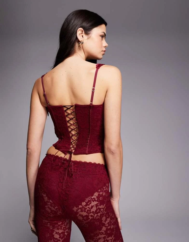 Oh Polly Oh Polly lace square neck corset in cherry red 4