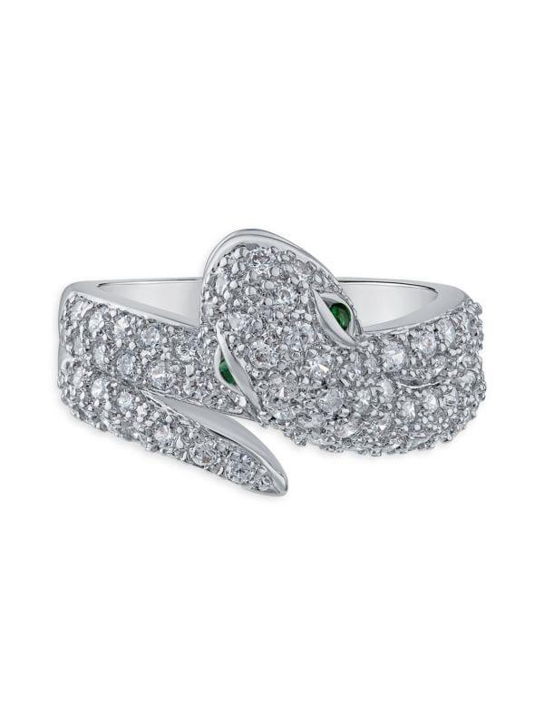 CZ by Kenneth Jay Lane Rhodium Plated & Cubic Zirconia Snake Ring