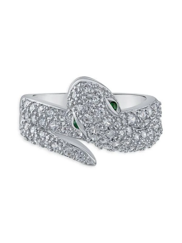 CZ by Kenneth Jay Lane Rhodium Plated & Cubic Zirconia Snake Ring 1