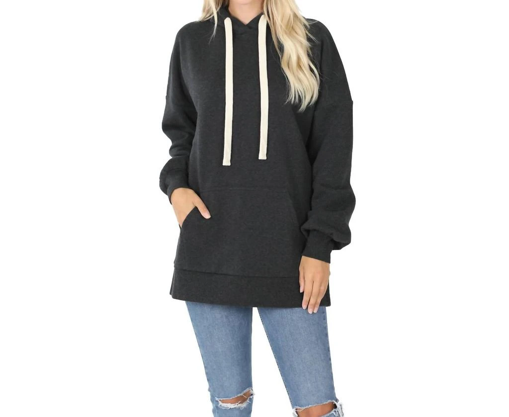ZENANA In The Hood Hoodie In Charcoal 1