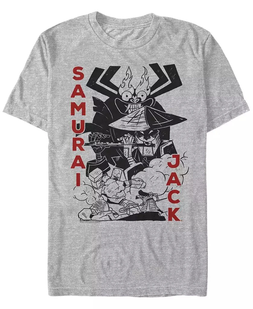 FIFTH SUN Men's Samurai Jack Aku Battle Woodblock Print Short Sleeve T- shirt 1