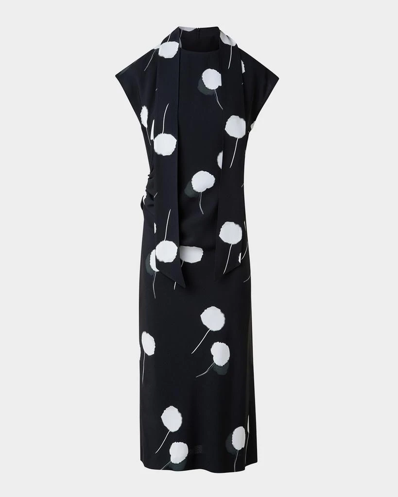 Akris Windflower-Print Cap-Sleeve Crepe Midi Dress With Detachable Bow 1