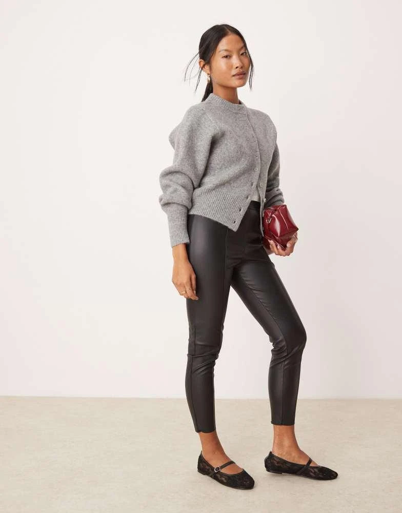 JDY Petite JDY Petite high waisted faux leather trousers in black 1