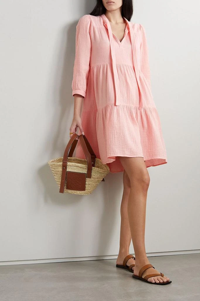 HONORINE Giselle bow-detailed tiered cotton-seersucker mini dress 2