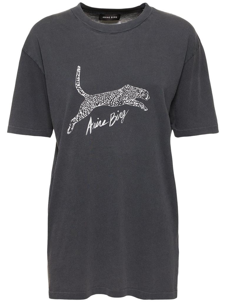 ANINE BING Walker Spotted Leopard Cotton T-shirt