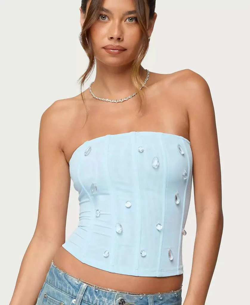 Edikted Women
s Lexah Faux Crystal Strapless Mesh Corset
