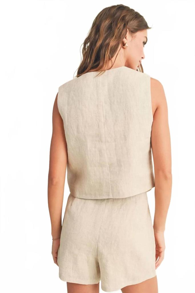 MIOU MUSE Linen Tuxedo Vest In Oatmeal