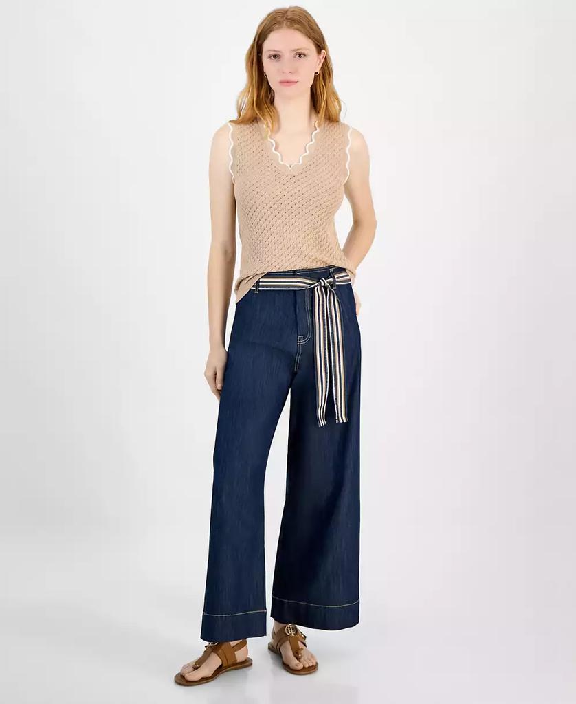 Tommy Hilfiger Women's Belted High Rise Wide-Leg Jeans